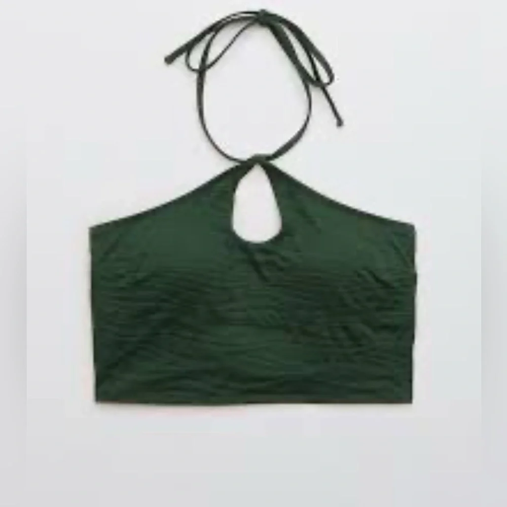 NWT Aerie Jacquard Longline Halter Bikini Top XS Dark Green